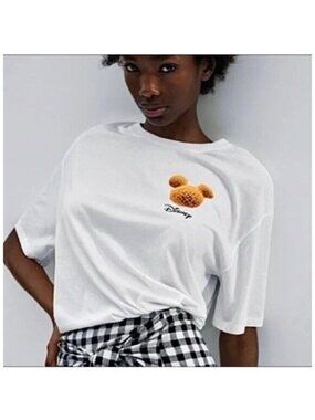Zara Disney Mickey Mouse Head Flowers Yellow T-Shirt Tee Sz M